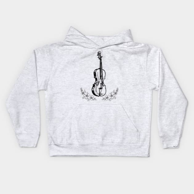 Floral Cello Kids Hoodie by Honu Art Studio